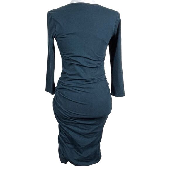 JAMES PERSE Double Shirred Skinny Dress Size 2 Medium Green 3/4 Sleeve EUC - Picture 2 of 16